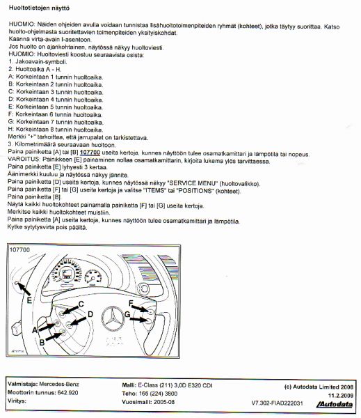 Mb w203 huoltovalon nollaus